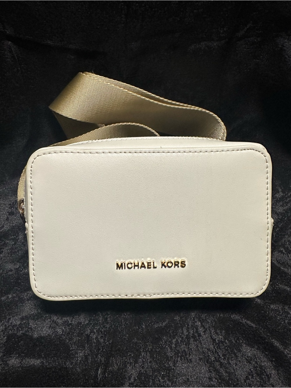Michael Kors Cream Crossbody Camera Bag with Gold Hardware